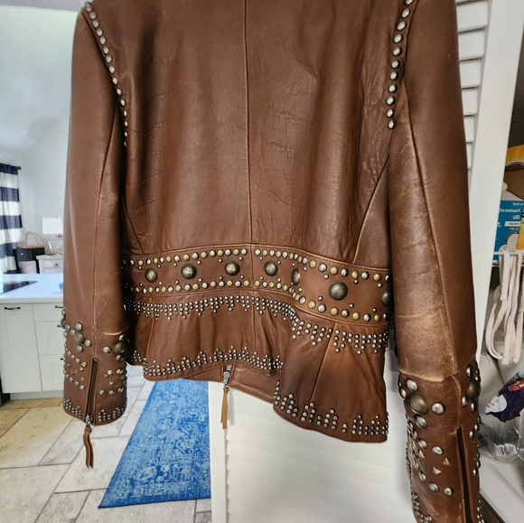 DOUBLE D RANCH Texas Leather Gold Studded Size S jacket - Picture 3 of 10